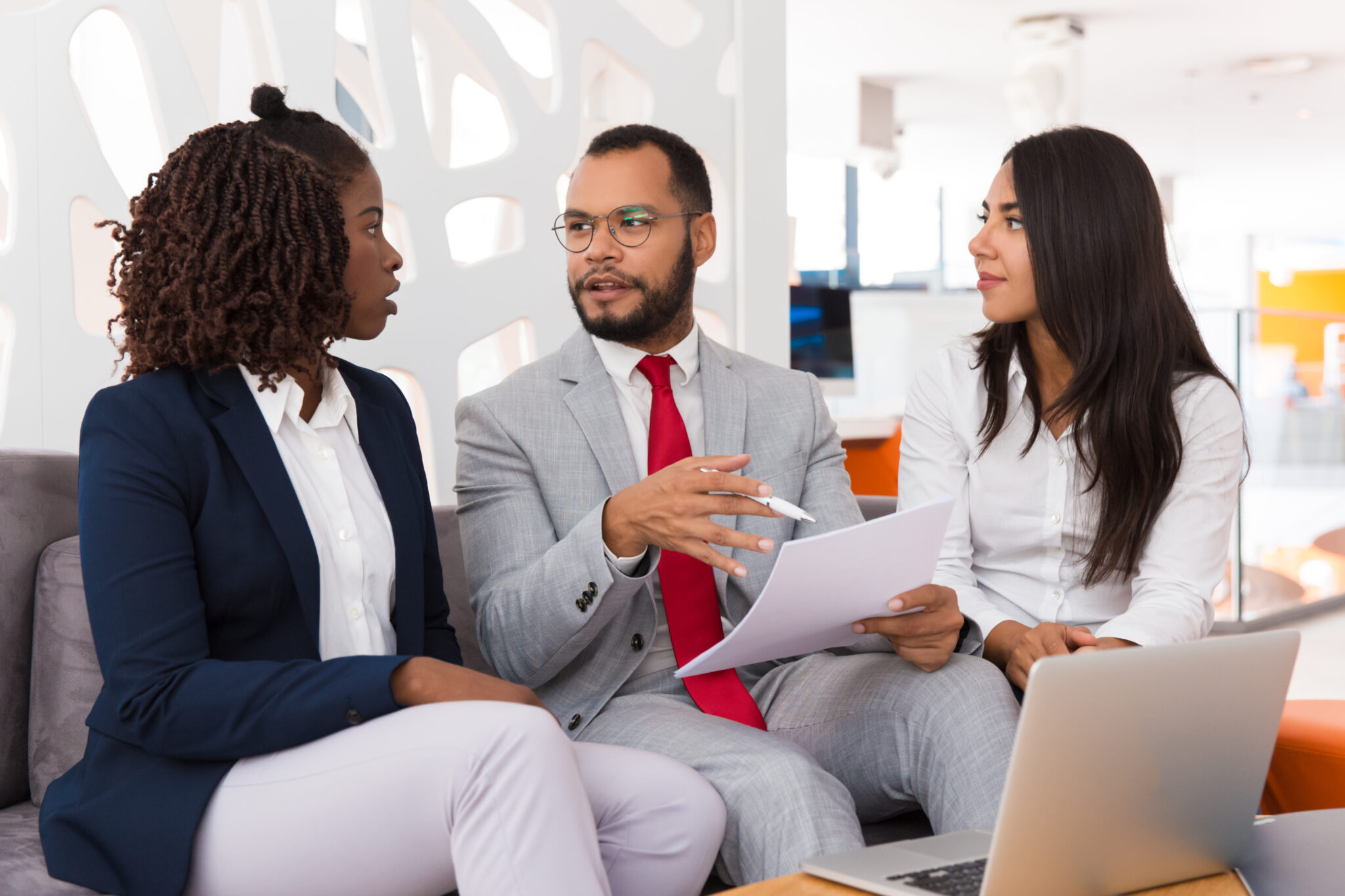 Professional reviewing business documents and strategy