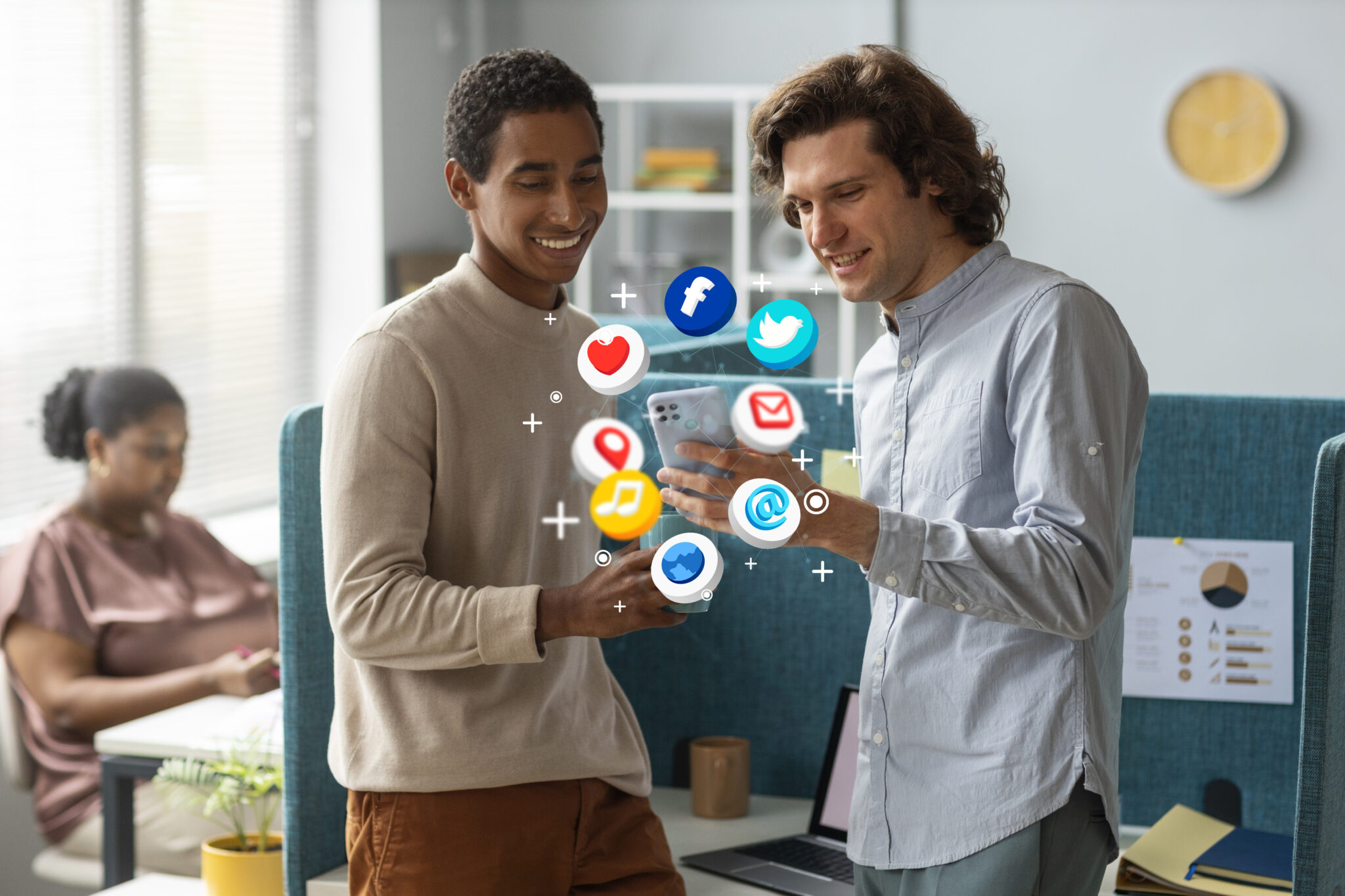 Professionals using smartphones for digital marketing